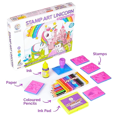 RATNA'S Stamp Art Unicorn Theme, Art &amp; Craft Creative Fun For Kids - Stamping &amp; Colouring Set Diy Kit For Boys &amp; Girls-1