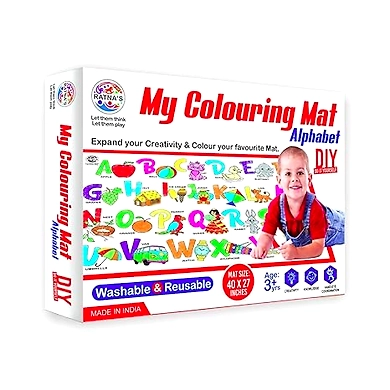 Ratna's My Coloring Mat Alphabets &amp; Pictures Printed Mat of Size 40 x 27 Inches, Washable &amp; Reusable Colouring Kit for Kids 3+ Years-8904114997237