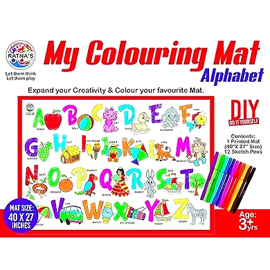 Ratna's My Coloring Mat Alphabets &amp; Pictures Printed Mat of Size 40 x 27 Inches, Washable &amp; Reusable Colouring Kit for Kids 3+ Years-1