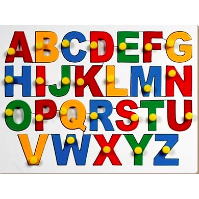 Little Genius Wood English Alphabets - Uppercase With Knob, Multicolor, 36 months to 60 months-8904176900022