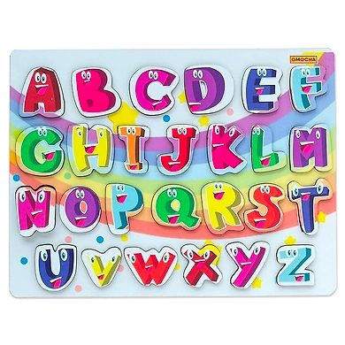Omocha - Chunky Puzzle - ABC Alphabet Wooden Learning Preschool Board Puzzle Multicolor - 26 Pieces-111089522