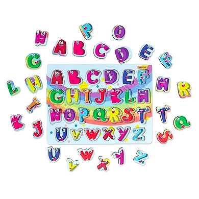 Omocha - Chunky Puzzle - ABC Alphabet Wooden Learning Preschool Board Puzzle Multicolor - 26 Pieces-1