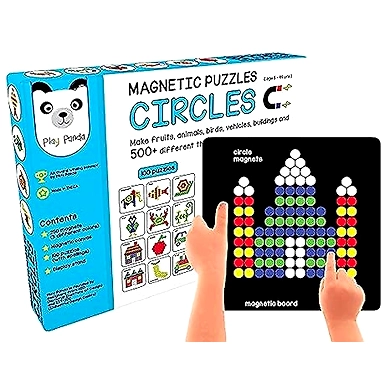 Play Panda Magnetic Puzzles : Circles with 250 Colorful Magnets, Magnetic Board, 100 Puzzles and Display Stand-8906103500060