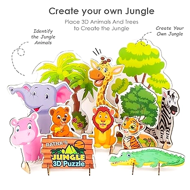 Ratna's Zoology to Create 3D Jungle with Printed Wooden Cutouts Learning &amp; Educational Game for Kids &amp; Toddlers-1