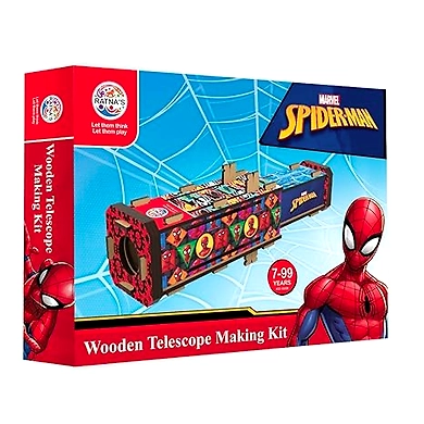 Ratna's Wooden Telescope Making Kit Spider Man Theme DIY Activity Toy kit for Kids 7 to 14 Years-2