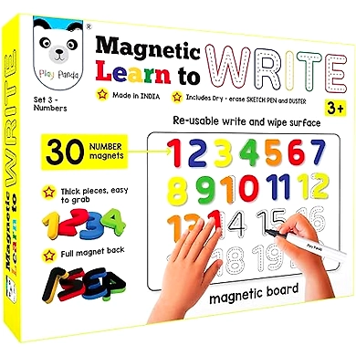 Play Panda Magnetic Learn to Write Numbers - Includes Write and Wipe Magnetic Board, 30 Number Magnets, Dry Erase Sketch Pen and Duster - Simplify Teaching and Learning-8906103500640
