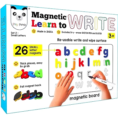 Play Panda Magnetic Learn to Write Small Letters - Includes Write and Wipe Magnetic Board, 26 Small Letter Magnets, Dry Erase Sketch Pen and Duster - Simplify Teaching and Learning-8906103500633