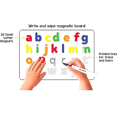 Play Panda Magnetic Learn to Write Small Letters - Includes Write and Wipe Magnetic Board, 26 Small Letter Magnets, Dry Erase Sketch Pen and Duster - Simplify Teaching and Learning-1