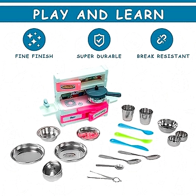 Sunny 21 Pieces Pure Veg Jumbo Kitchen Play Set with Plastic Kitchen Stand &amp; Stainless Steel Utensils | A Perfect Role Play Kitchen Set Toys | Certified as per is 9873, Safe &amp; Durable for Kids-3