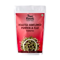 TRUE ELEMENTS ROASTED SUNFLOWER PUMPKIN AND FLAX SEEDS CRANBERRIES 125GM