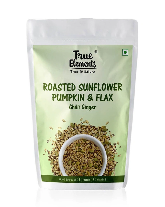 TRUE ELEMENTS SUNFLOWER PUMPKIN AND FLAX SEEDS MIX ROASTED CHILLI GINGER 125GM-713145792098