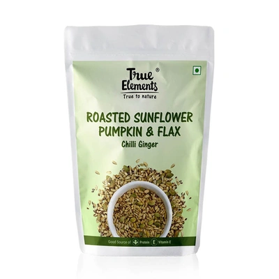 TRUE ELEMENTS SUNFLOWER PUMPKIN AND FLAX SEEDS MIX ROASTED CHILLI GINGER 125GM
