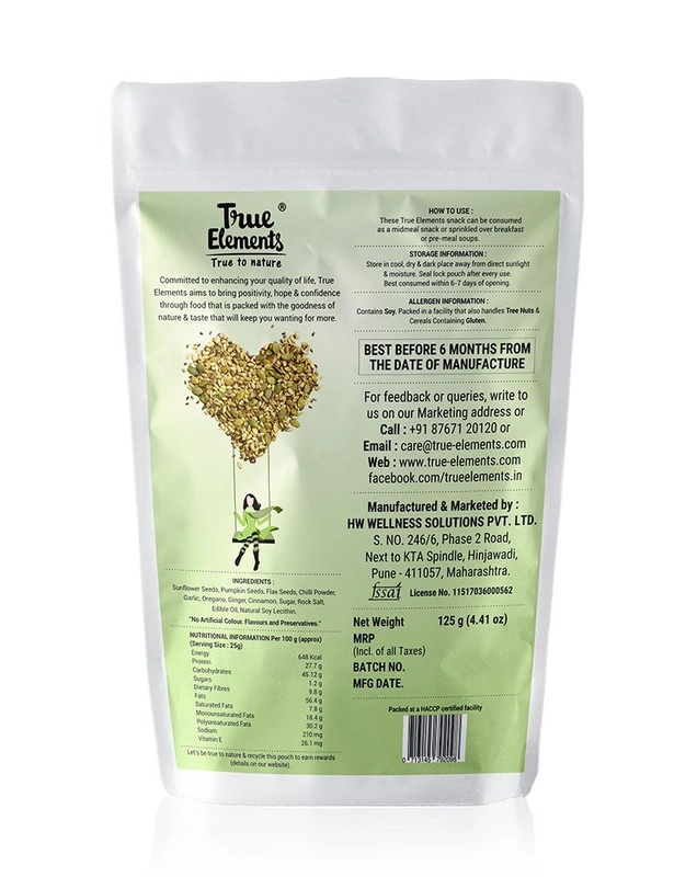 TRUE ELEMENTS SUNFLOWER PUMPKIN AND FLAX SEEDS MIX ROASTED CHILLI GINGER 125GM-125 GM-1