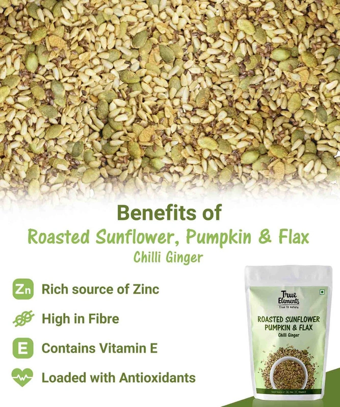 TRUE ELEMENTS SUNFLOWER PUMPKIN AND FLAX SEEDS MIX ROASTED CHILLI GINGER 125GM-125 GM-2