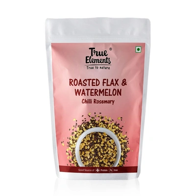 TRUE ELEMENTS FLAX AND WATERMELON SEEDS MIX ROASTED CHILLI ROSEMARY 125GM