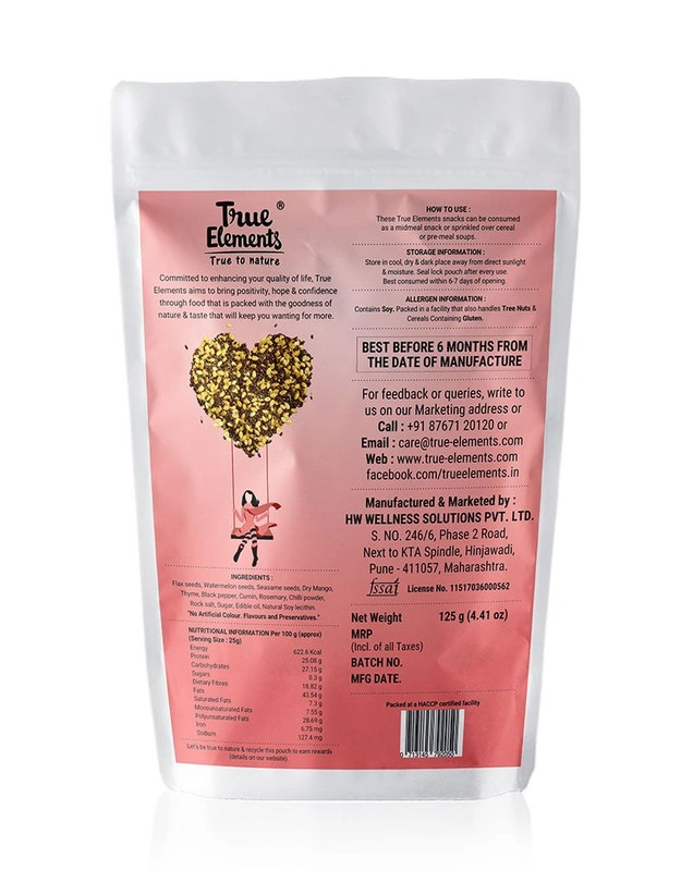 TRUE ELEMENTS FLAX AND WATERMELON SEEDS MIX ROASTED CHILLI ROSEMARY 125GM-125 GM-1