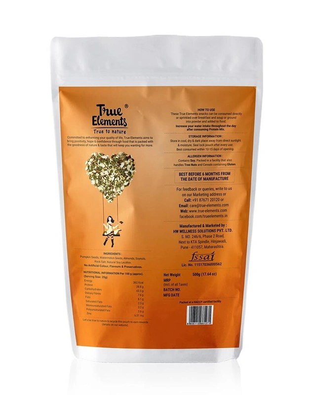 TRUE ELEMENTS PROTEIN MIX,ROASTED PUMPKIN WATERMELON ALMONDS AND SOYA NUTS, VEG PROTEIN SEEDS 500GM-500 GM-1