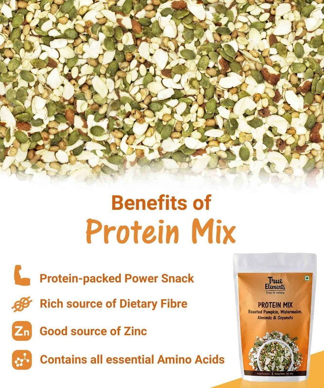 TRUE ELEMENTS PROTEIN MIX,ROASTED PUMPKIN WATERMELON ALMONDS AND SOYA NUTS, VEG PROTEIN SEEDS 500GM-500 GM-2