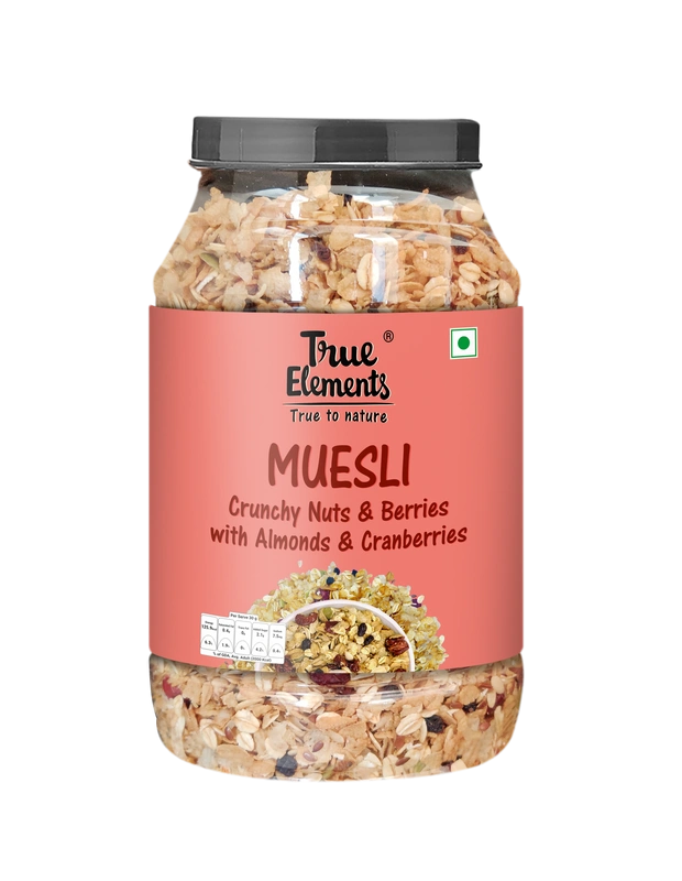 TRUE ELEMENTS CRUNCHY NUTS &amp; BERRIES MUESLI, WITH ALMONDS AND CRANBERRIES 1KG-8906112662155