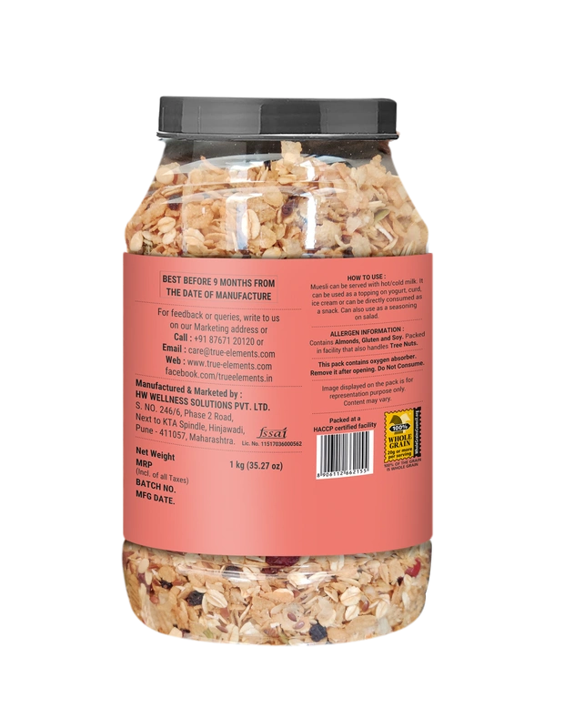 TRUE ELEMENTS CRUNCHY NUTS &amp; BERRIES MUESLI, WITH ALMONDS AND CRANBERRIES 1KG-1 KG-1