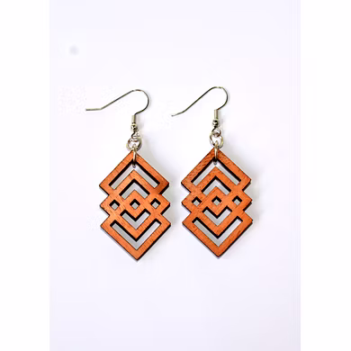 Interlacing Rhombi Wooden Earrings-CWE0000003