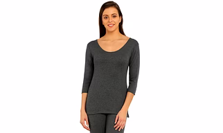 JOCKEY CHARCOAL MELANGE THERMAL 3 QUARTER SLEEVE TOP