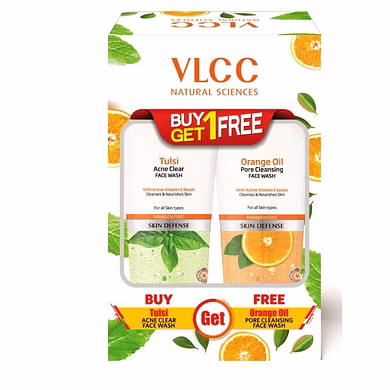 VLCC TULSI ACNE CLEAR FACE WASH + FREE ORANGE OIL PORE CLEANSING FACE WASH(150ML EACH)-PALS-1389