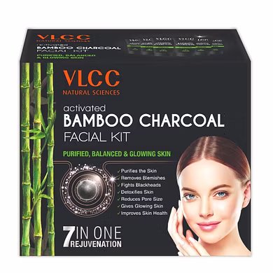 VLCC ACTIVATED BAMBOO CHARCOAL FACIAL KIT FOR PURIFIED- BALANCED &amp; GLOWING SKIN(60GM)-PALS-1502