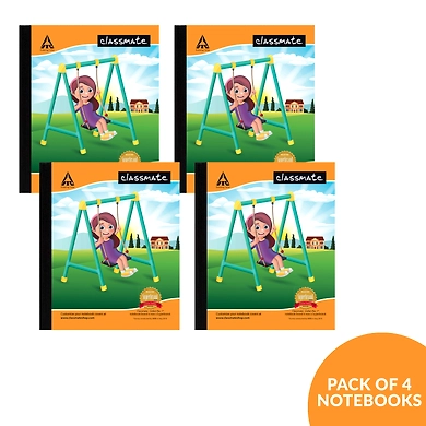 Classmate Notebook - Single Line, 92 Pages, 190 mm x 155 mm - Pack Of 4-SKU-RAVI-2630