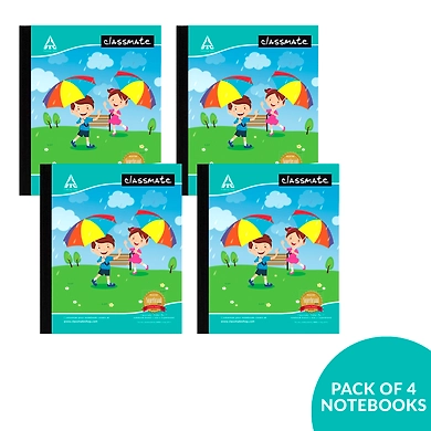 Classmate Notebook - Single Line, 172 Pages, 190 mm x 155 mm - Pack Of 4-SKU-RAVI-2660