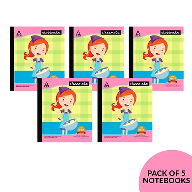 Classmate Notebook - Unruled, 172 Pages, 190 mm x 155 mm - Pack Of 5-SKU-RAVI-2661