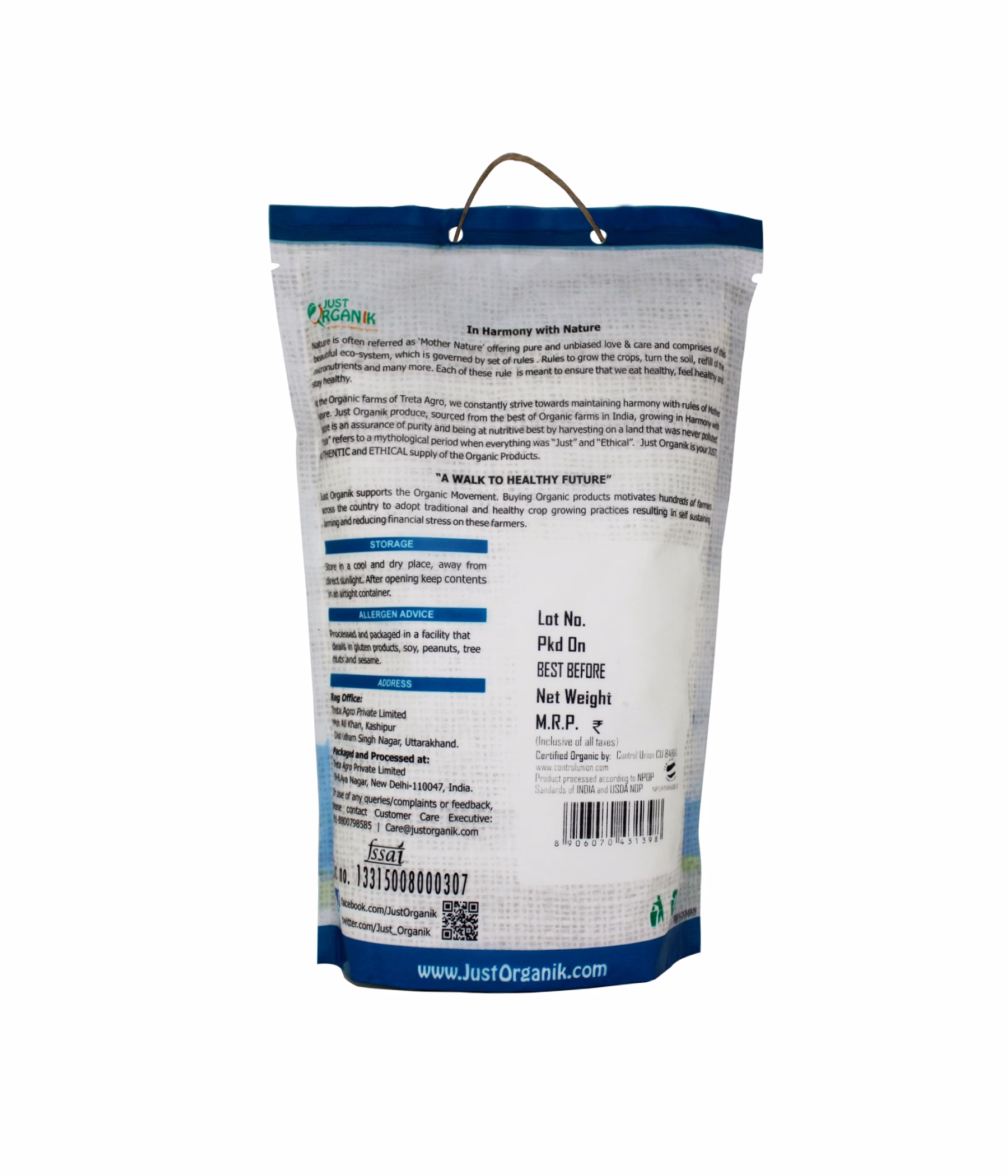 JUST ORGANIK RAJMA CHITRA (JOSHIMATH) 500G image 1