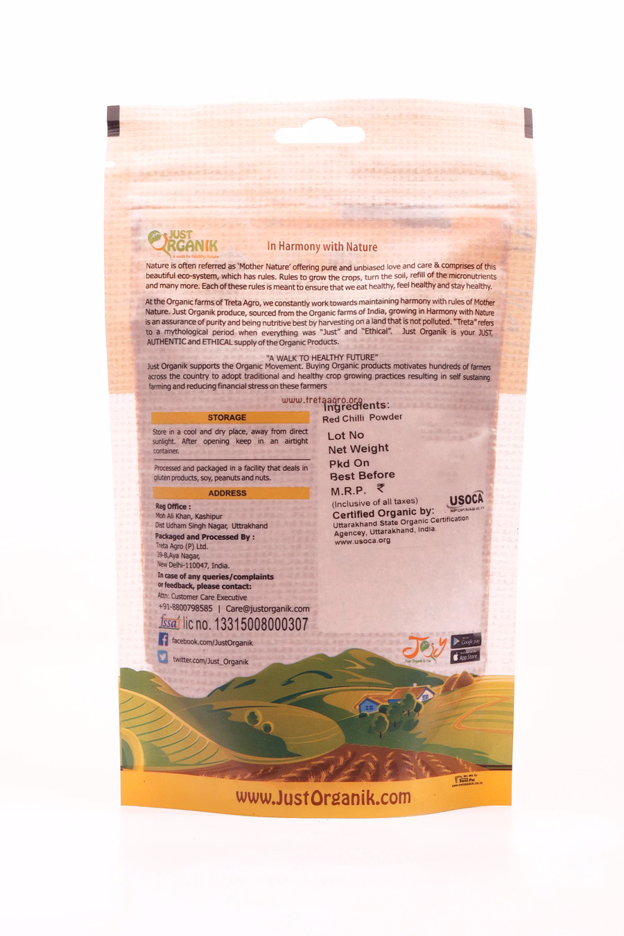 JUST ORGANIK RED CHILLI POWDER REGULAR 100G image 1