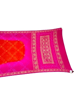 Orange & Pink Shaded Color Pure Gaji Silk Bandhani Saree