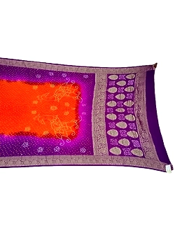 Orange & Purple Color Pure Gaji Silk Bandhani Saree