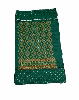 All Over Green Color Cotton Satin Bandhani Dress