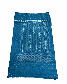 All Over Indigo Color Cotton Satin Bandhani Dress