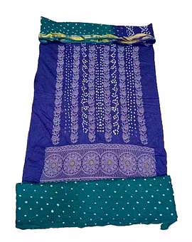 Blue And Sea Green Color Cotton Satin Bandhani Dress