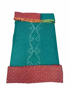 Sea Green And Gajari Color Cotton Satin Bandhani Dress