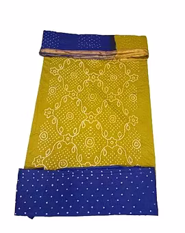 Mahendi And Blue Color Cotton Satin Bandhani Dress