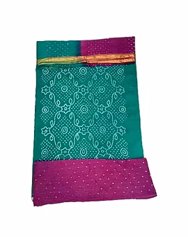 Sea Green And Magenta Color Cotton Satin Bandhani Dress