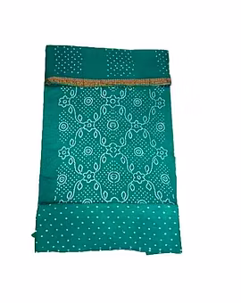All Over Sea Green Color Cotton Satin Bandhani Dress