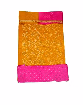 Golden And Pink Color Cotton Satin Bandhani Dress