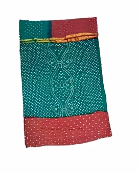 Sea Green And Gajari Color Cotton Satin Bandhani Dress