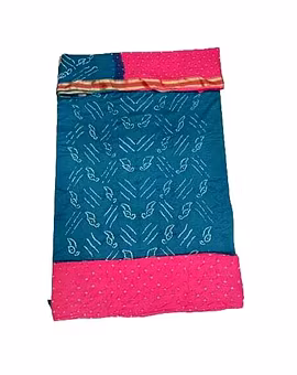 Sea Green And Pink Color Cotton Satin Bandhani Dress