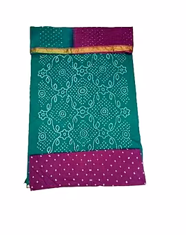 Sea Green And Magenta Color Cotton Satin Bandhani Dress