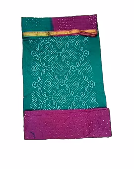 Sea Green And Magenta Color Cotton Satin Bandhani Dress