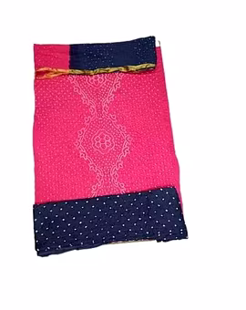 Pink And Grey Color Cotton Satin Bandhani Dress