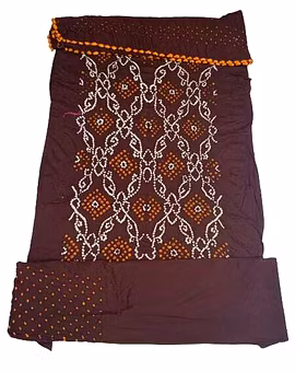 All Over Chocolate Color Cotton Satin Bandhani Dress
