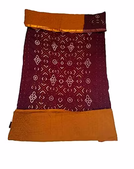 Chocolate & Rust Color Cotton Satin Bandhani Dress
